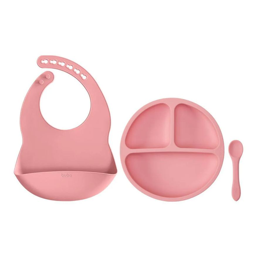 Buba Kit Refeicao Introducao Alimentar em Silicone Rosa