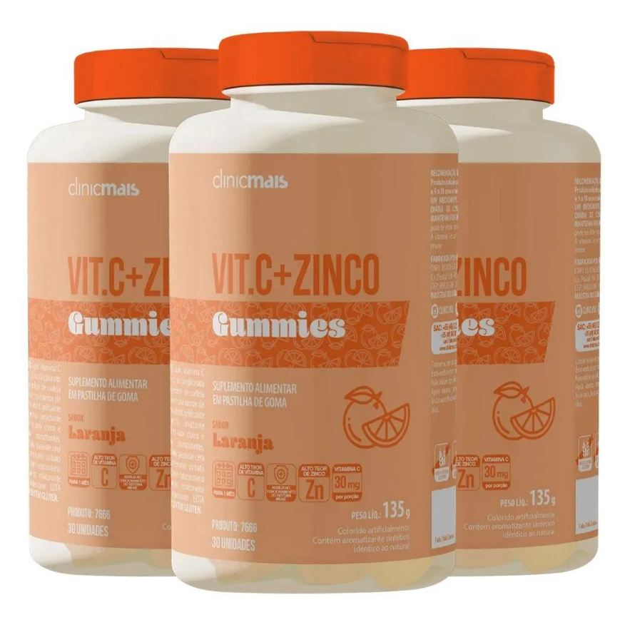 Clinic Mais Kit 3X Vitamina C + Zinco Gummies 30 Gomas - Clinicmais