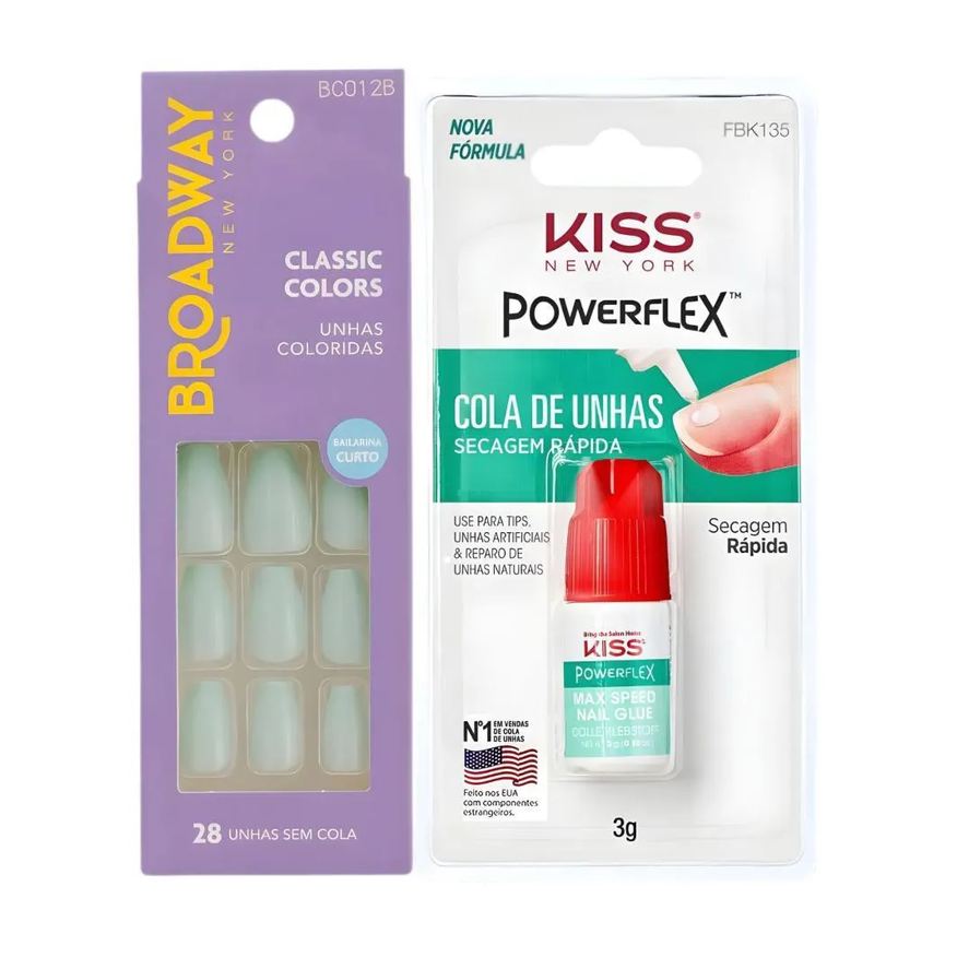 Kiss New York Kit Kiss New York: Unhas Postiças Bailarina Curto Bordeaux e Cola de Unhas 3g