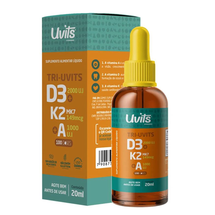 Uvits Tri Vitamina D3 + K2 Mk7 + Vitamina A 100 Doses Gotas