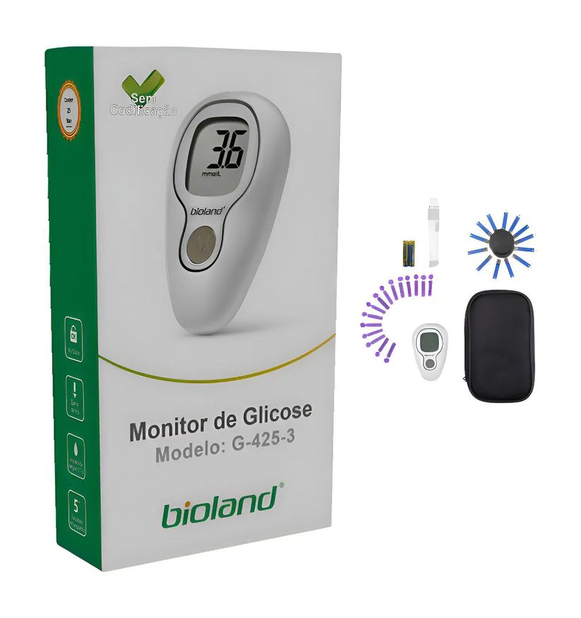 Bioland Medidor de Glicose Glicemia no Sangue Completo