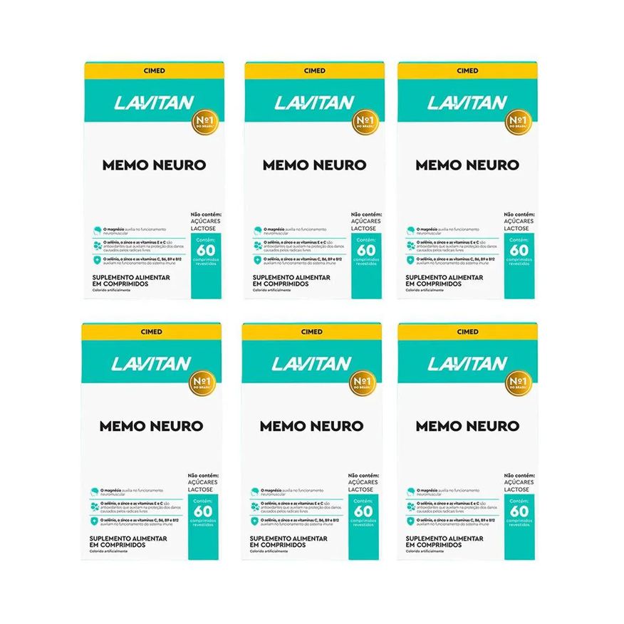 Cimed Kit 6 Lavitan Memo Neuro Memória - 60 Cápsulas