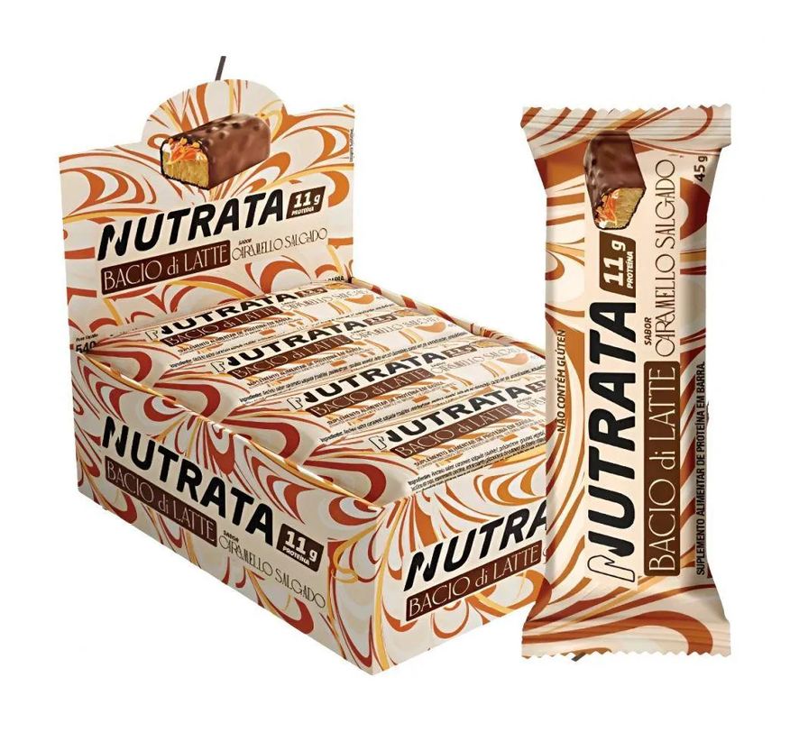 Nutrata Barra Proteica Bacio Di Latte Caixa com 12 unidades (480g) - Caramello Salgado (540g)