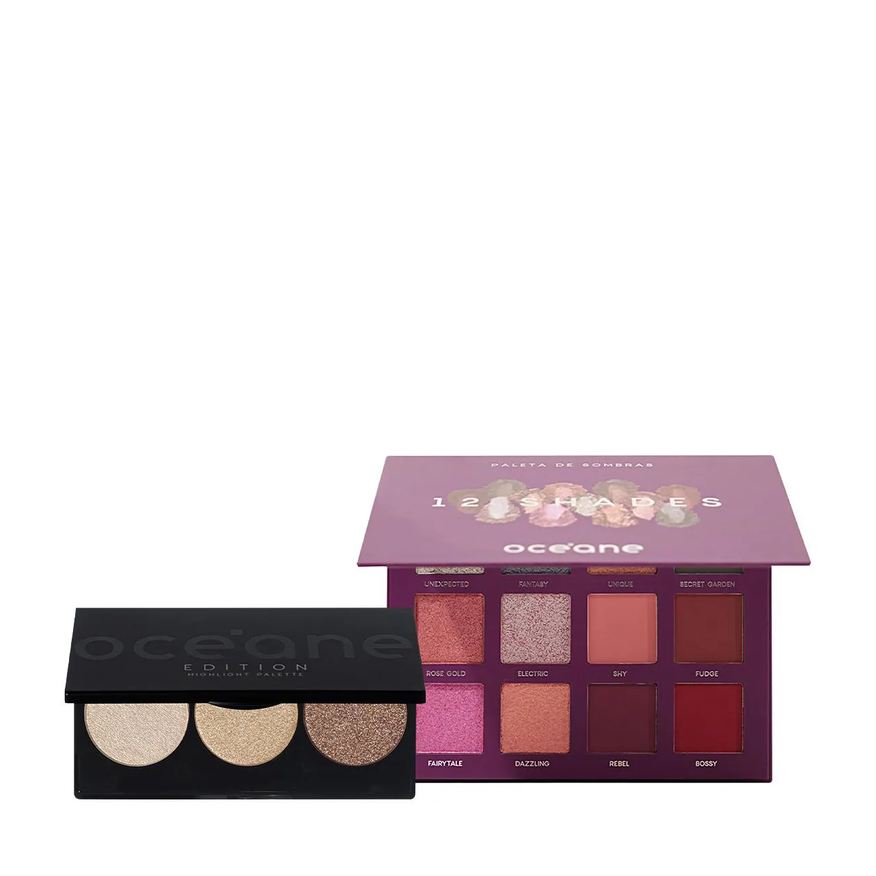 Océane Kit Edition Highlight Purple 12 Shades Paleta Iluminador (2 Produtos).