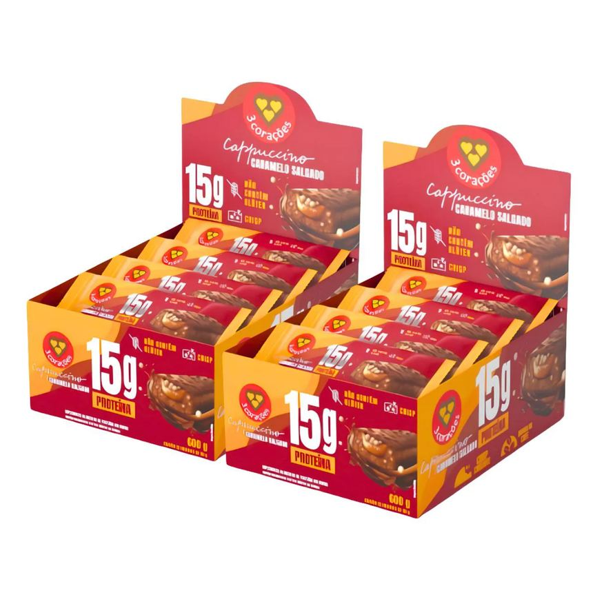 3 Corações 2X Barra Proteica Cappuccino Caramelo 12Un 50g Cappuccino Caramelo Salgado