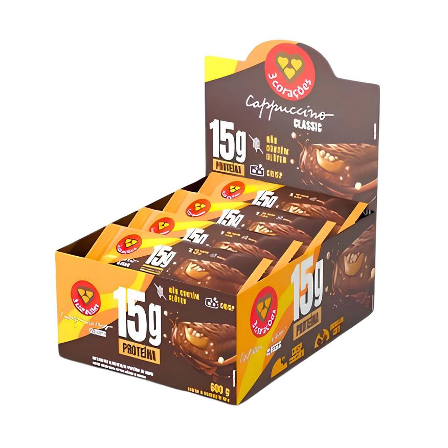 3 Corações Barra Proteica Cappuccino Classic 12 Unidades 50g