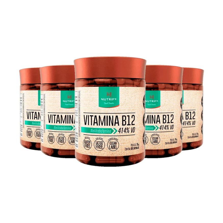 Nutrify Kit com 5 Potes de Vitaminas B12 60 Cápsulas