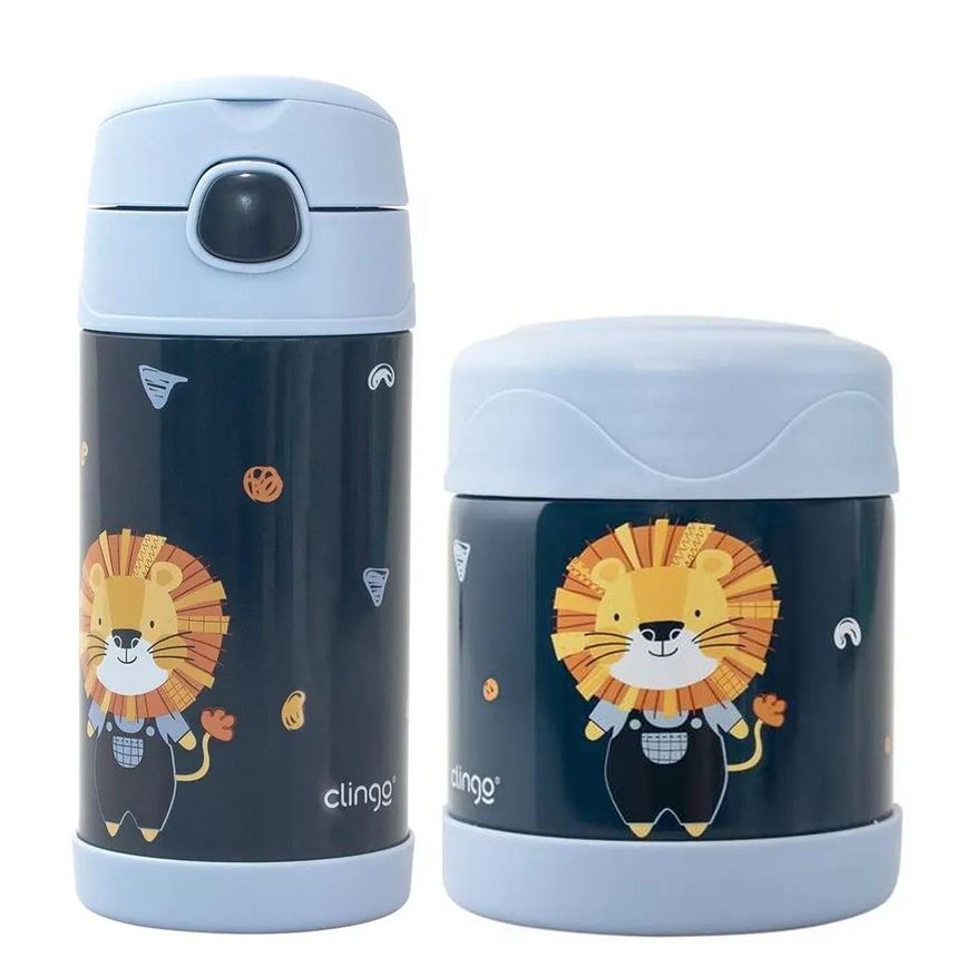 Clingo Garrafinha Térmica com Canudo 310ml + Pote Térmico 330ml Luke Azul