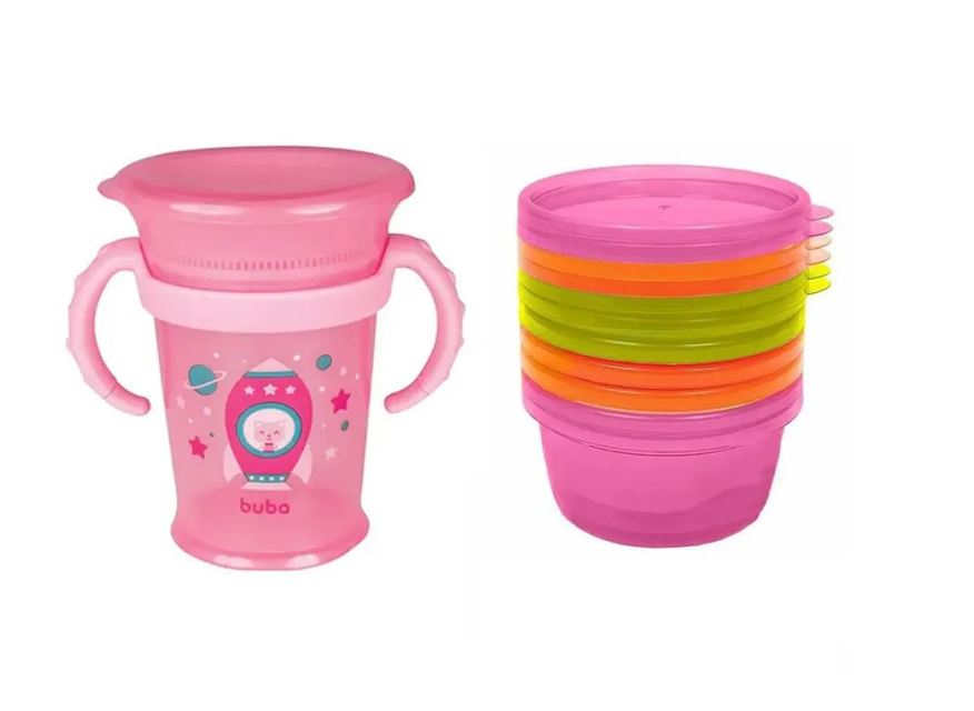 Buba Kit Copo 360° 210ml + Pote para Papinha C/6Und 180ml