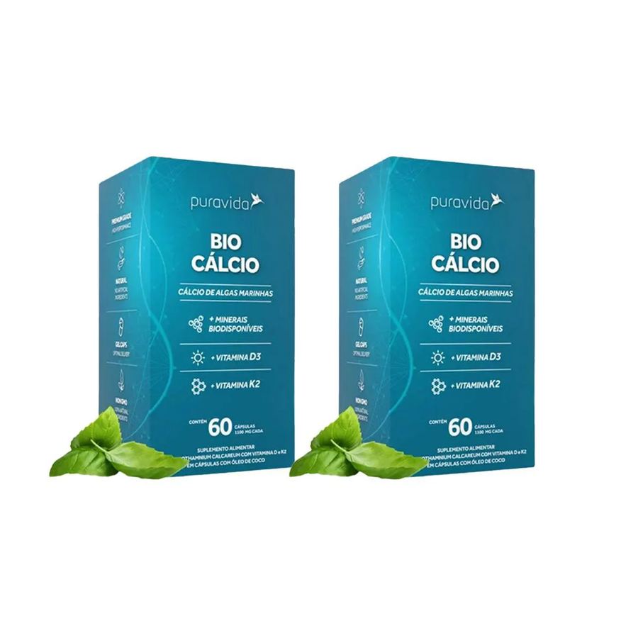Puravida Kit 2 Bio Cálcio + Vitamina D3 + K2 - 60 Cápsulas
