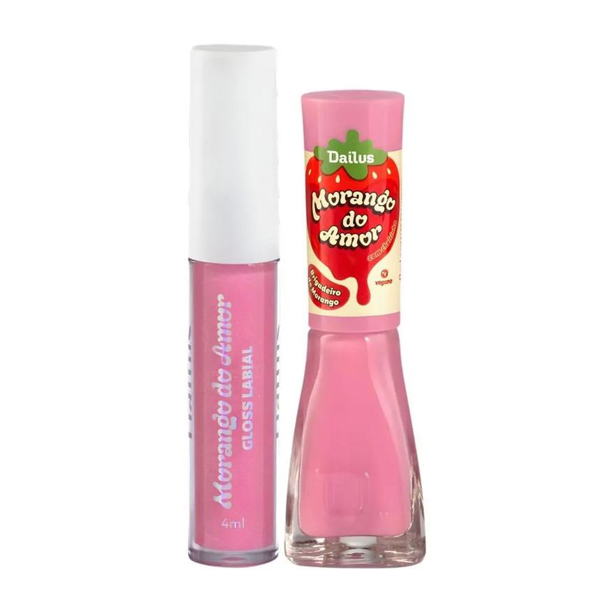 Dailus Kit Morango do Amor Brigadeiro de Morango: Gloss Labial 4ml e Esmalte Cremoso 8ml