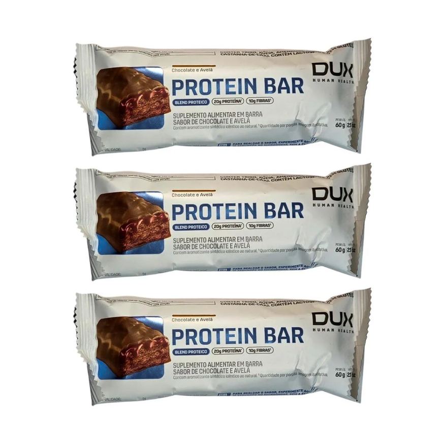 Dux Nutrition Kit 3 Barra de Proteina com 20g Proteina Chocolate e Avela 60g Dux