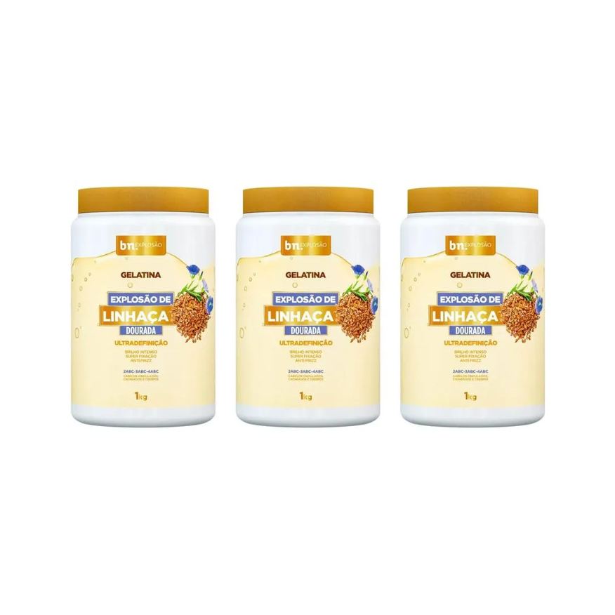 Beleza Natural Gelatina 1000g Explosao Linhaça - Kit C/ 3Un