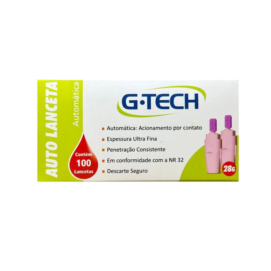 G-Tech Auto Lanceta Automática 28g Com100 Unidades Ultrafina Rosa