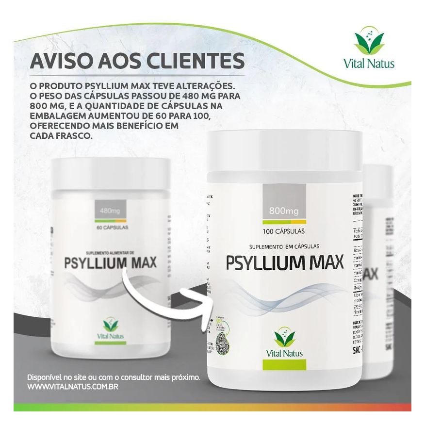 Vital Natus Psyllium Max 800mg C/100 Capsulas