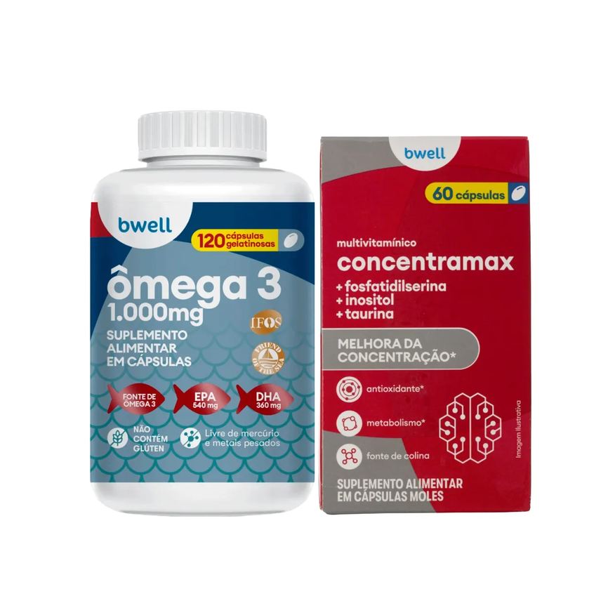 Bwell Kit Ômega 3 120 Cápsulas + Polivitamínico Concentramax 60 Cápsulas