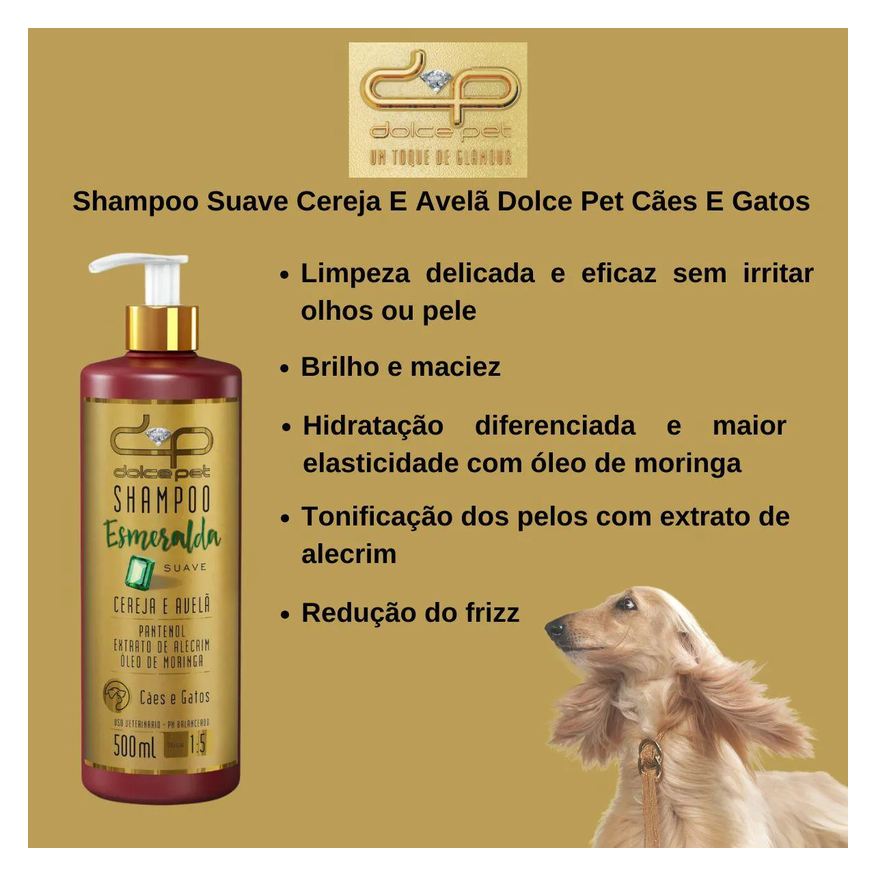 Kit 2 Shampoo Suave Cereja e Avelã Dolce Pet Cães e Gatos - 500ml