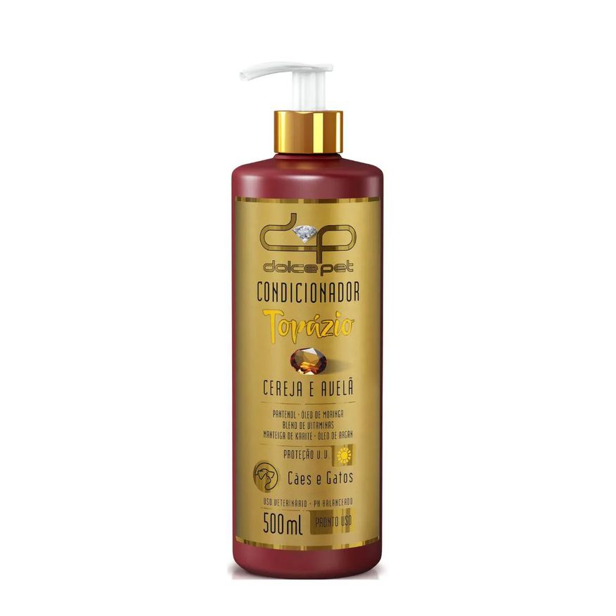 Dolce Kit Pet Shampoo Clareador Tonalizante + Condicionador Topázio Cereja e Avelã para Cães e Gatos 500ml
