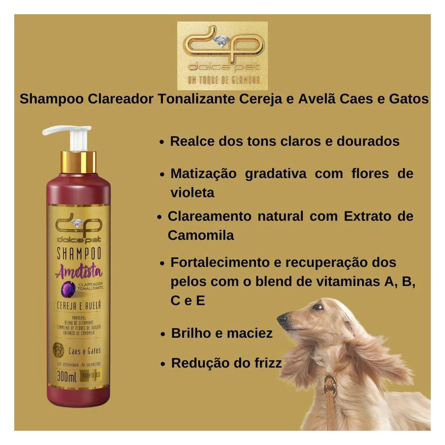 Dolce Kit Pet Shampoo Clareador Tonalizante + Condicionador Neutro para Cães e Gatos 300ml