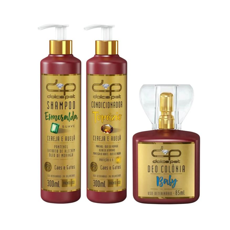 Dolce Pet Kit Shampoo Suave + Condicionador Topázio + Deo Colônia Baby Cães e Gatos