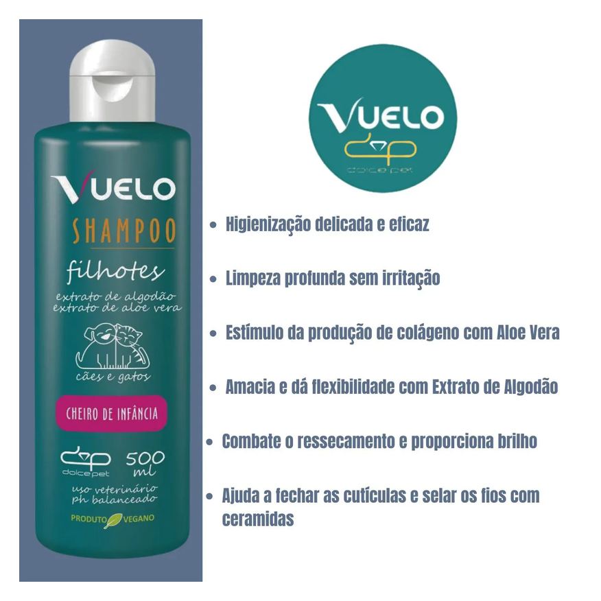 Vuelo Shampoo Filhotes Cheiro de Infância para Cães e Gatos 500ml