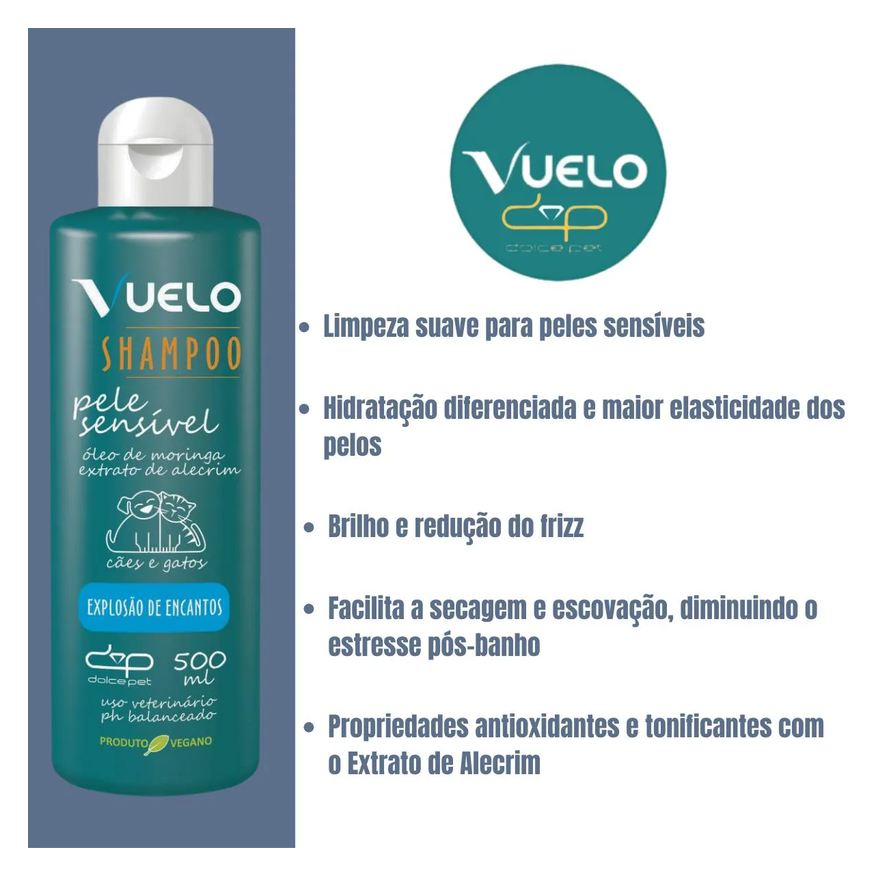 Vuelo Shampoo Pele Sensível Explosão de Encantos para Cães e Gatos 500ml