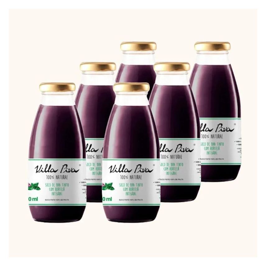 Villa Piva Kit 6X: Suco de Uva com Hortelã sem Açúcar 300ml