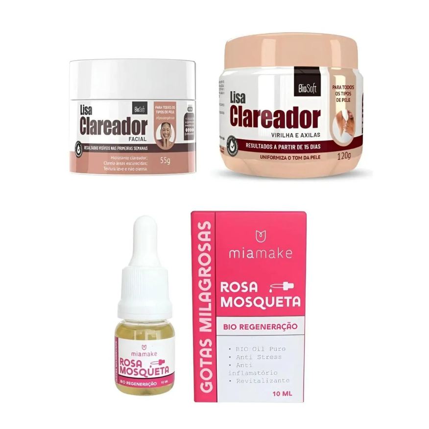 Bio Soft Clareador Íntimo Virilha e Rosto + Óleo Rosa Mosqueta Puro