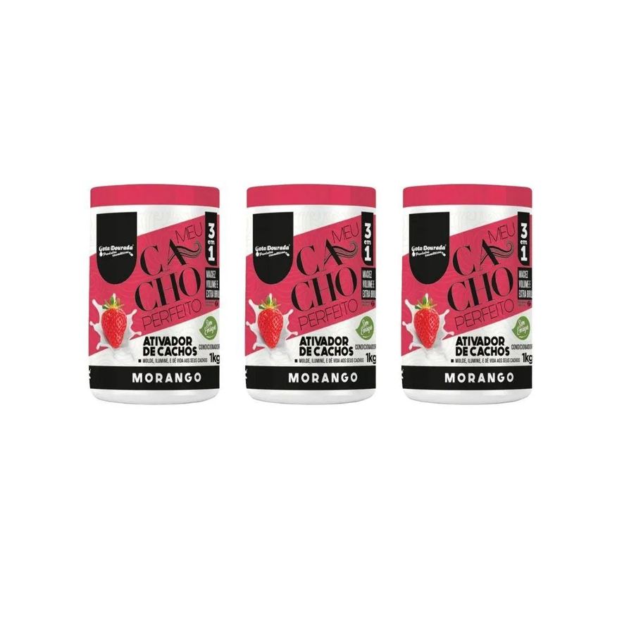 Gota Dourada Ativador de Cachos 1K Cacho Morango - Kit C/3Un