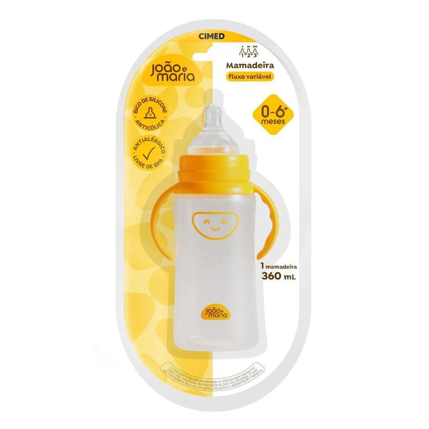 João e Maria Mamadeira Amarelado Bico Orto 360ml