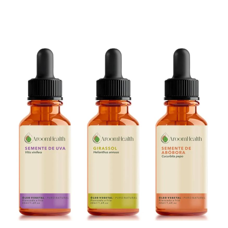 Aroom Health Kit de Óleos Vegetais Puro Natural – Semente de Uva, Semente de Abóbora e Girassol – 30ml Cada