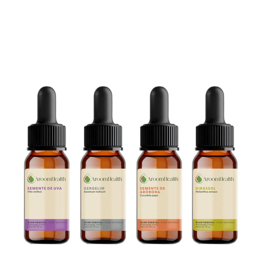 Aroom Health Kit de Óleos Vegetais – Semente de Abóbora, Semente de Uva, Gergelim e Girassol – 20ml Cada