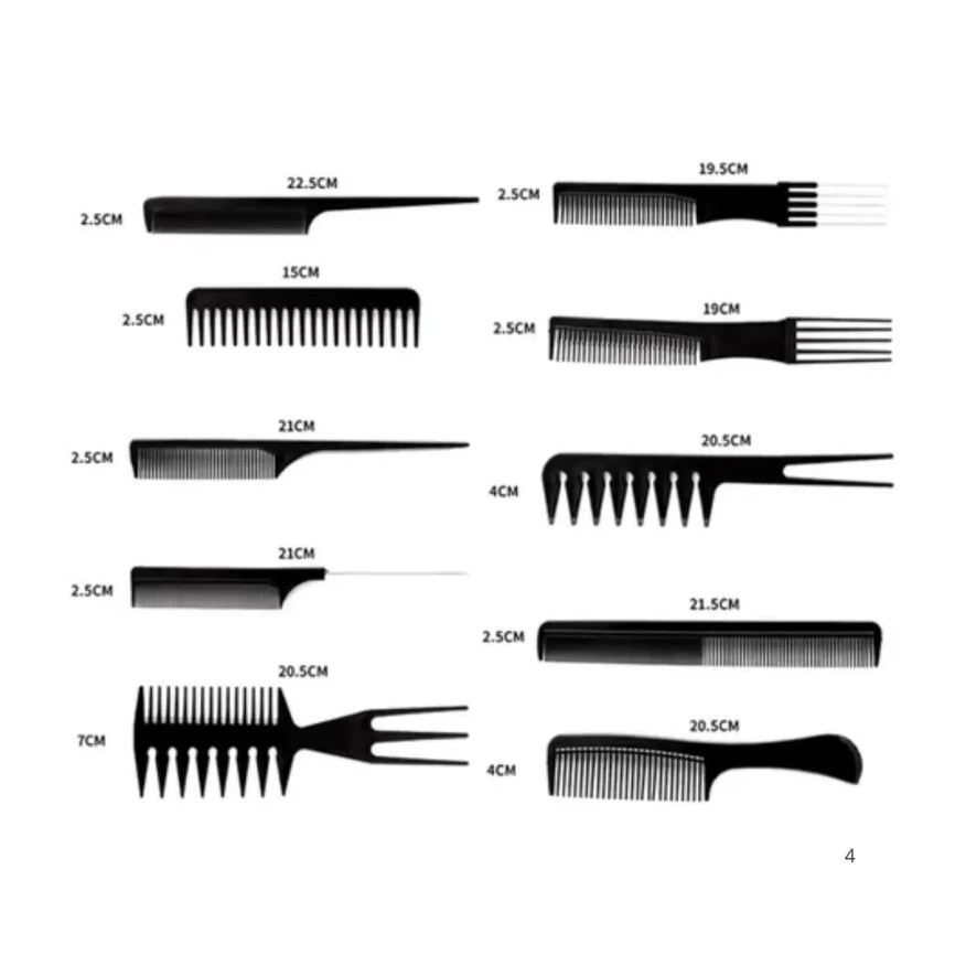 10 Kit Pentes Profissional Cabeleireiro Pente Fino Garfo Salão Barbeiro para Corte