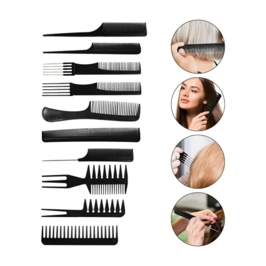 10 Kit Pentes Profissional Cabeleireiro Pente Fino Garfo Salão Barbeiro para Corte