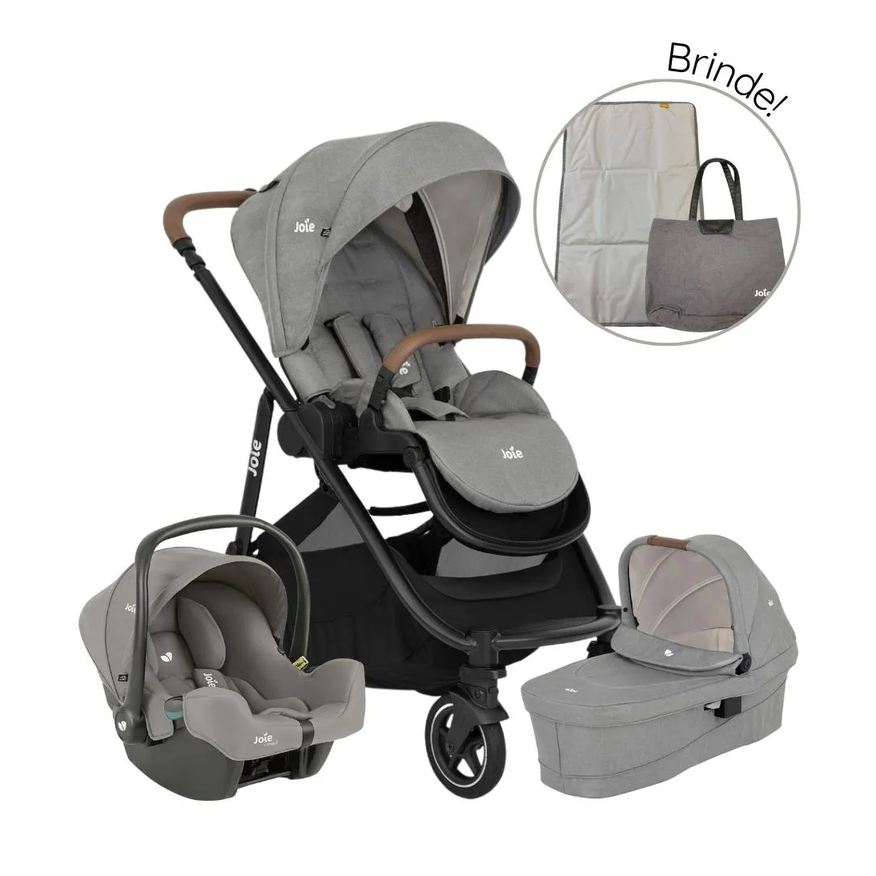 Joie Carrinho de Bebê Travel System Trio Versatrax e Pebble Cinza + Exclusivo