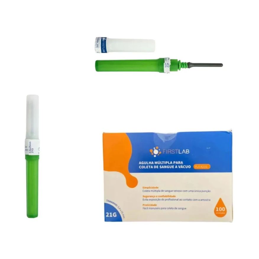 Firstlab Agulha Multipla para Coleta à Vácuo 25 X 7 22g X 1 Caixa com 100