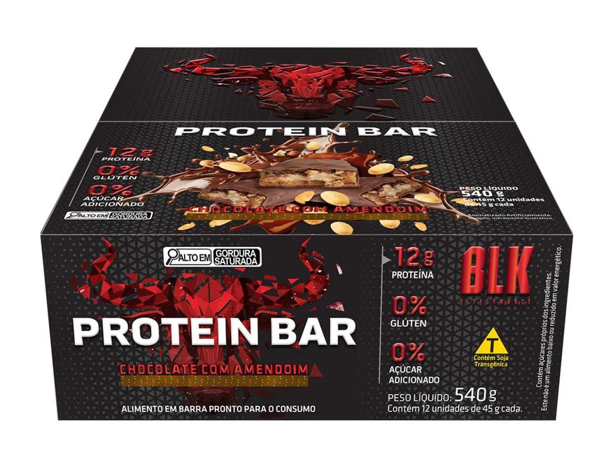 Blk Performance Protein Bar Blk - Barra de Proteína 12 Unidades # Original # Sabor Chocolate com Amendoim