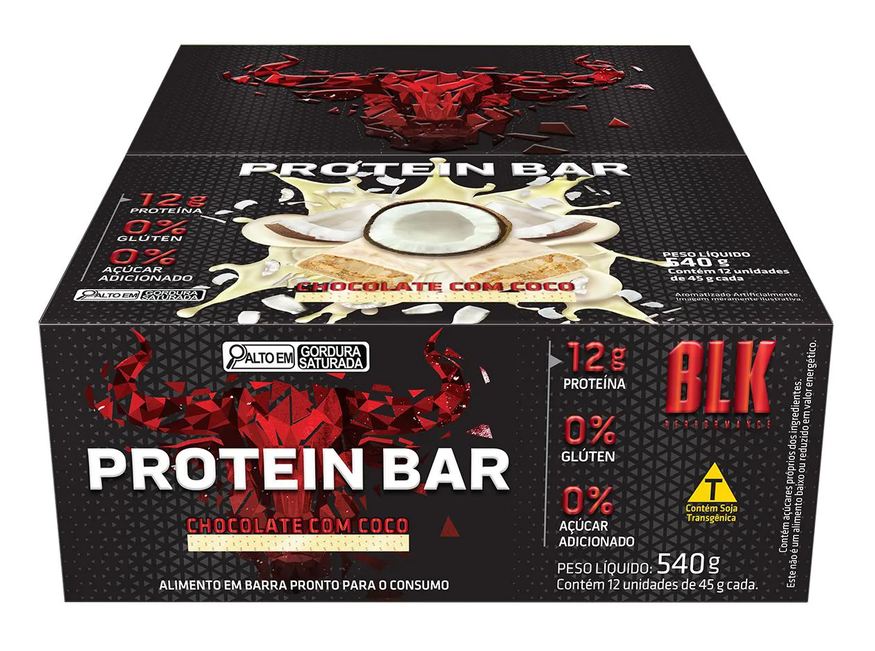 Blk Performance Protein Bar Blk - Barra de Proteína 12 Unidades # Original # Sabor Chocolate com Coco