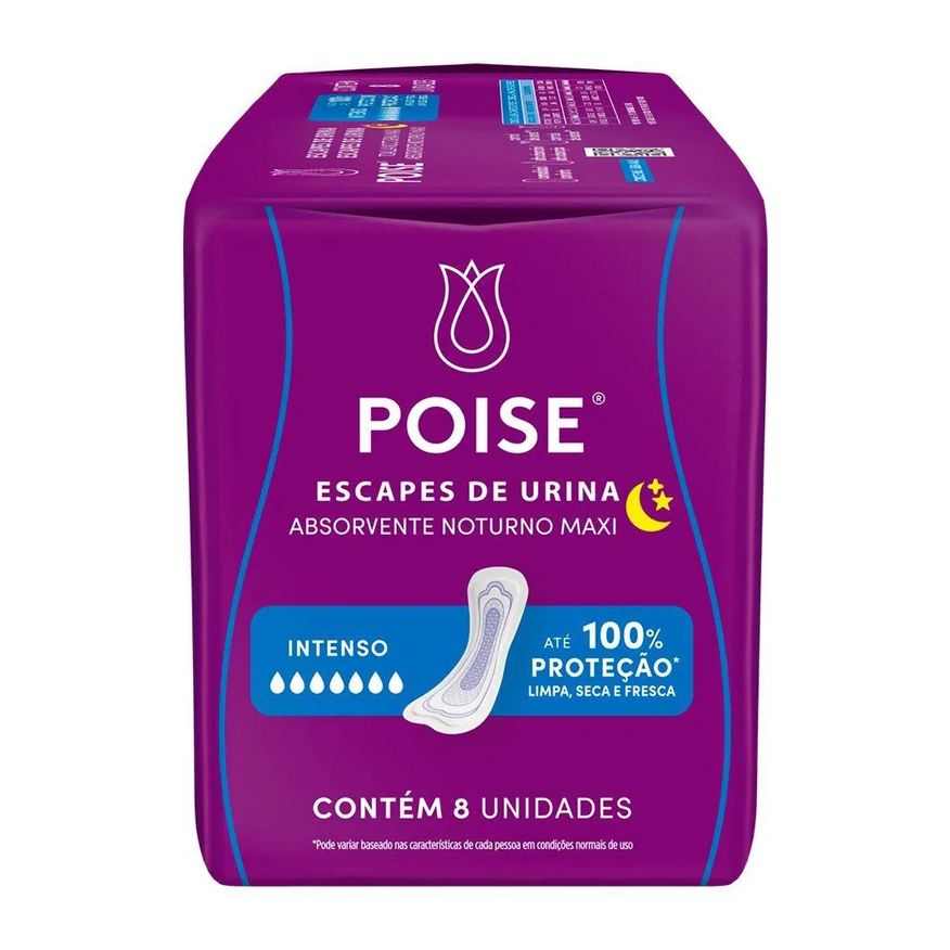 Poise Absorvente Noturno sem Abas para Escape de Urina - Embalagem com 8 Unidades