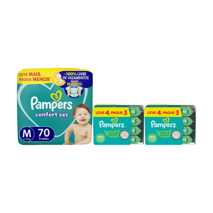 Pampers Kit Chá de Bebê Fralda M e Lenço Umedecido