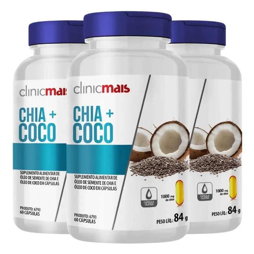 Clinic Mais Kit 3X Óleo de Coco + Óleo de Chia 60 Cápsulas - Clinicmais