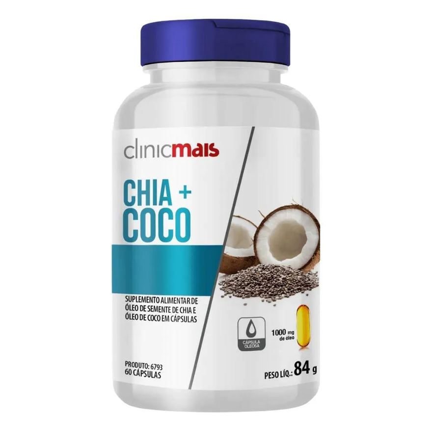 Clinic Mais Óleo de Coco + Óleo de Chia 60 Cápsulas - Clinicmais