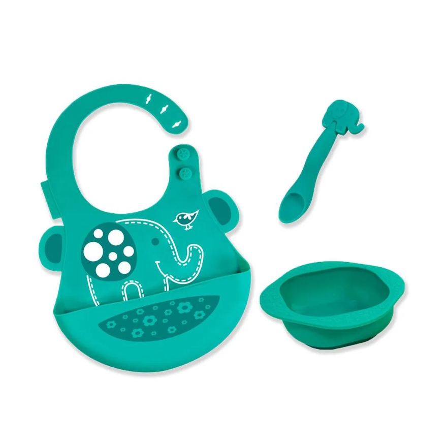 Marcus & Marcus Kit de Alimentação com Tigela 200ml sem Sucção + Colher e Babador Elefante Ollie