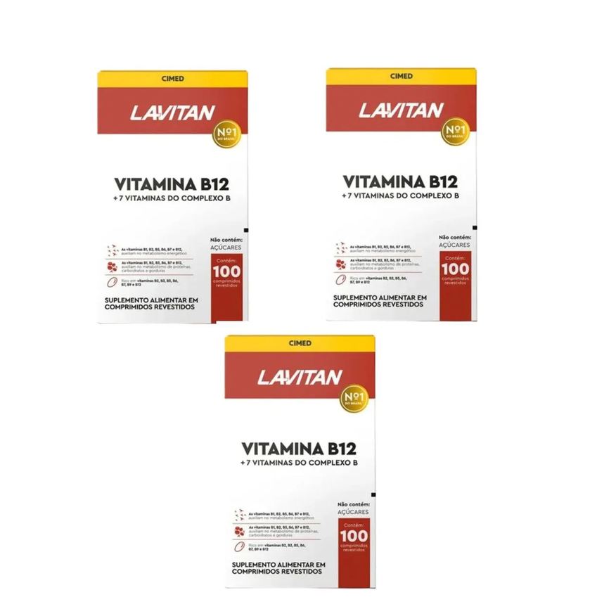 Cimed Kit 3 Lavitan Vitamina B12 + Complexo B com 100 Cpr