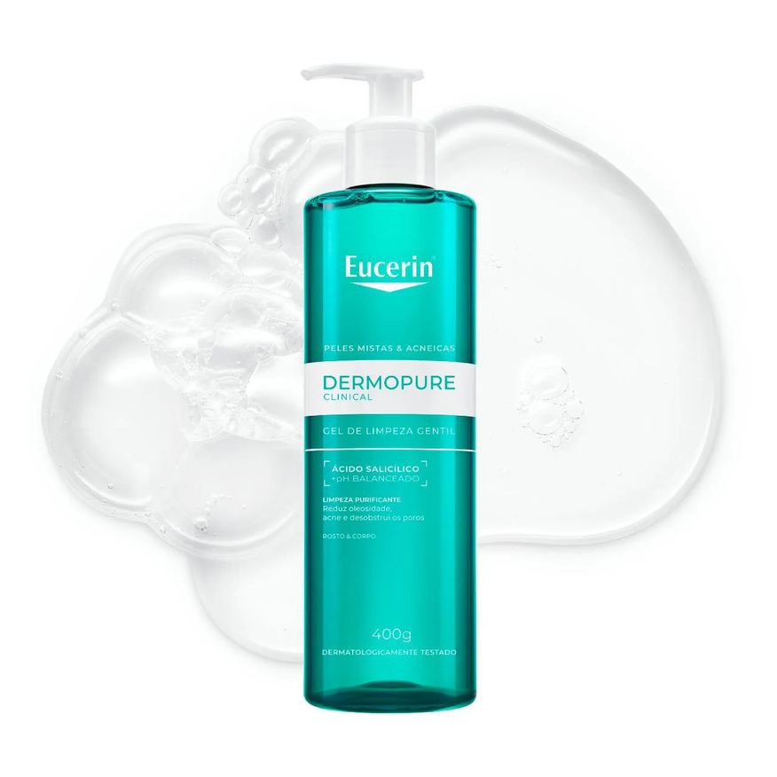 Eucerin Gel de Limpeza Gentil Dermopure Clinical Rosto e Corpo Pele Mista e Acneica 400ml
