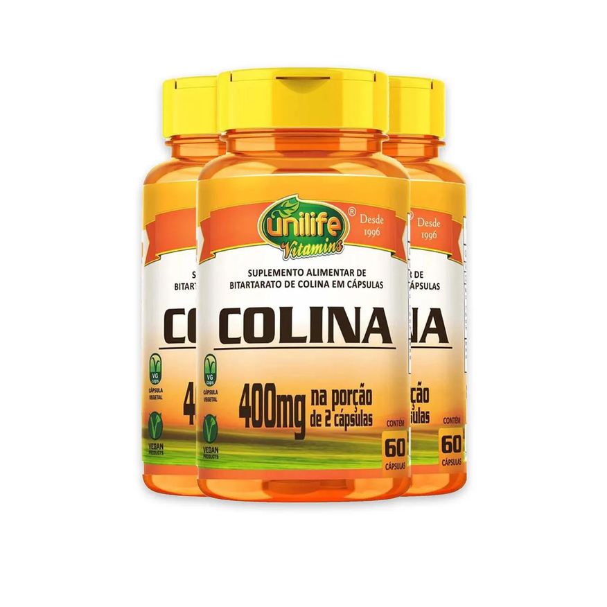 Unilife Kit 3 Colina Vitamina B8 400mg 60 Cápsulas