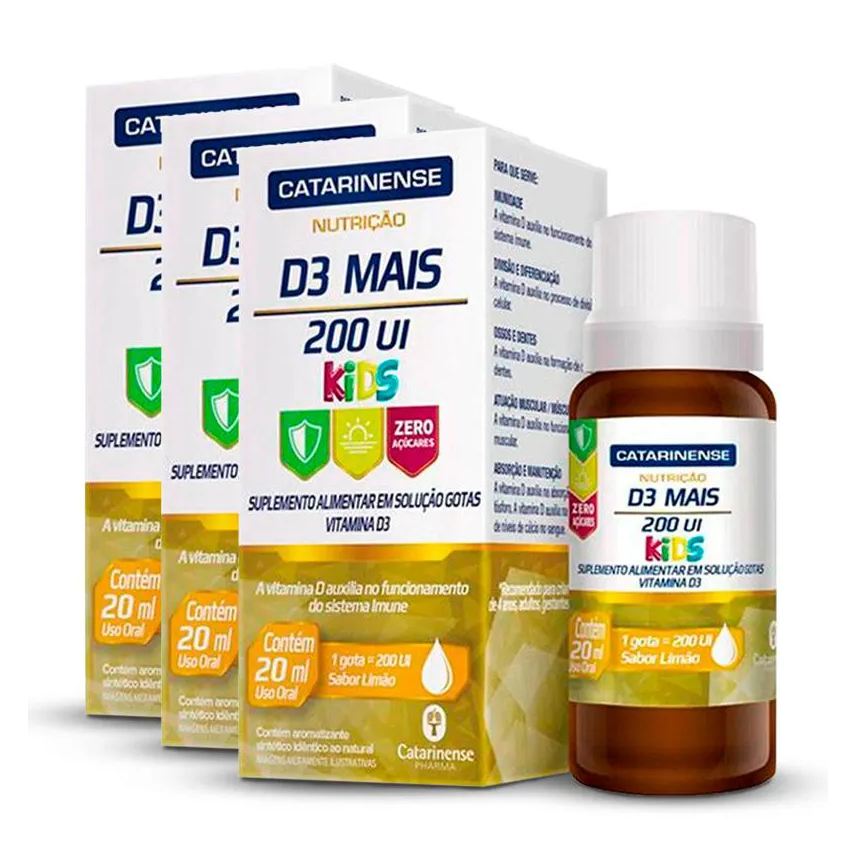 Catarinense Kit 3 Vitamina D3 Mais Kids 200 Ui 20ml