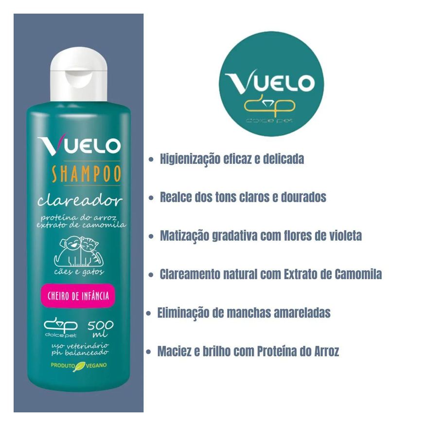 Clareador Shampoo Cheiro de Infância Vuelo Dolce Pet Cães e Gatos - 500ml
