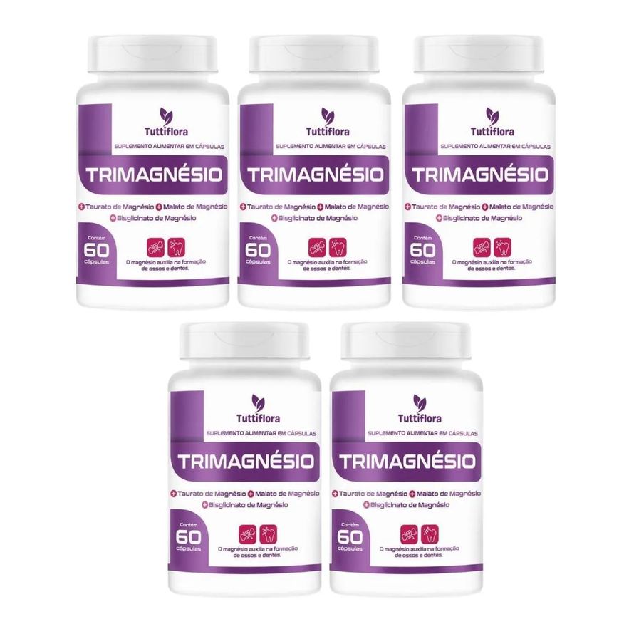 Nataly Kit com 5 - Tri Magnésio Premium (taurato, Malato e Quelato) 60 Capsulas de 500mg