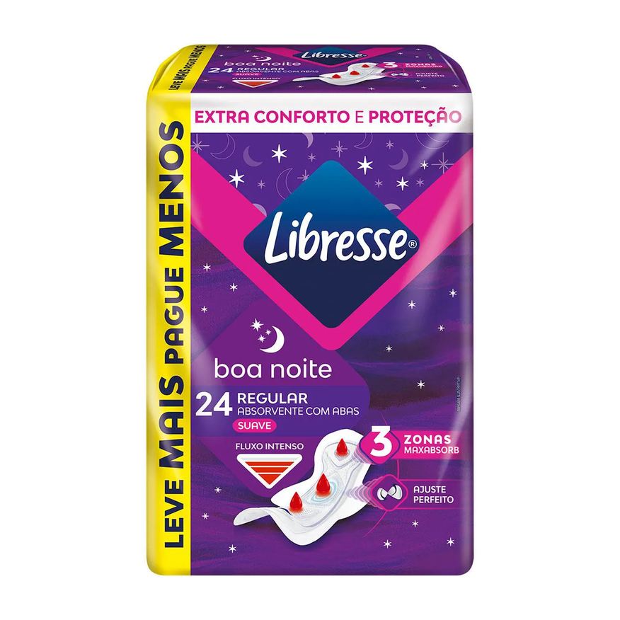 Libresse Absorvente Noturno Regular Com Abas 24 Unidades